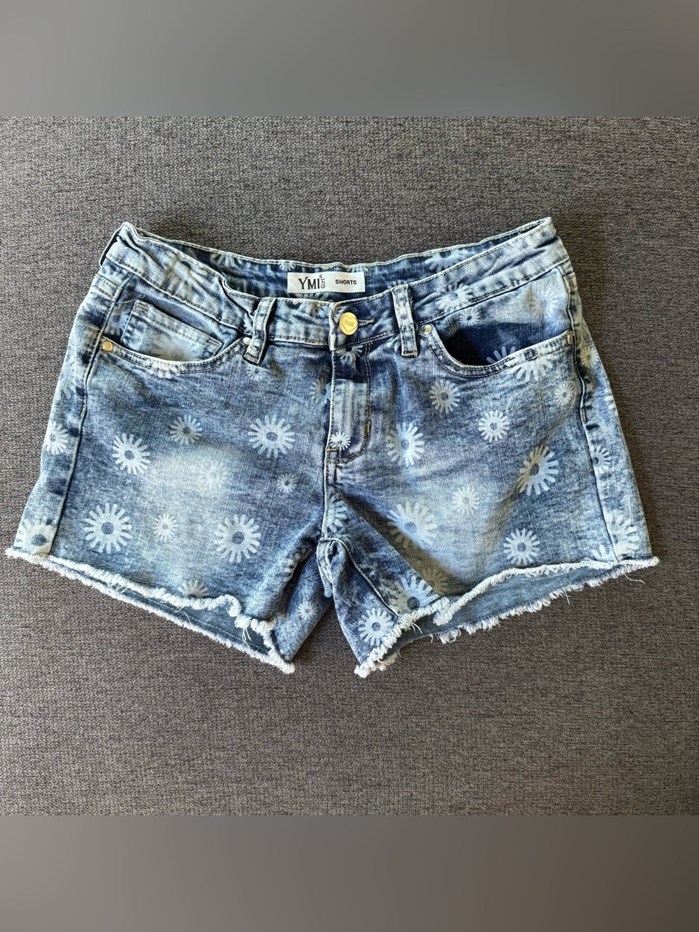 YMI Girl Blue Daisy Floral Denim Jean Shorts Boho Cottagecore Girls Youth 14